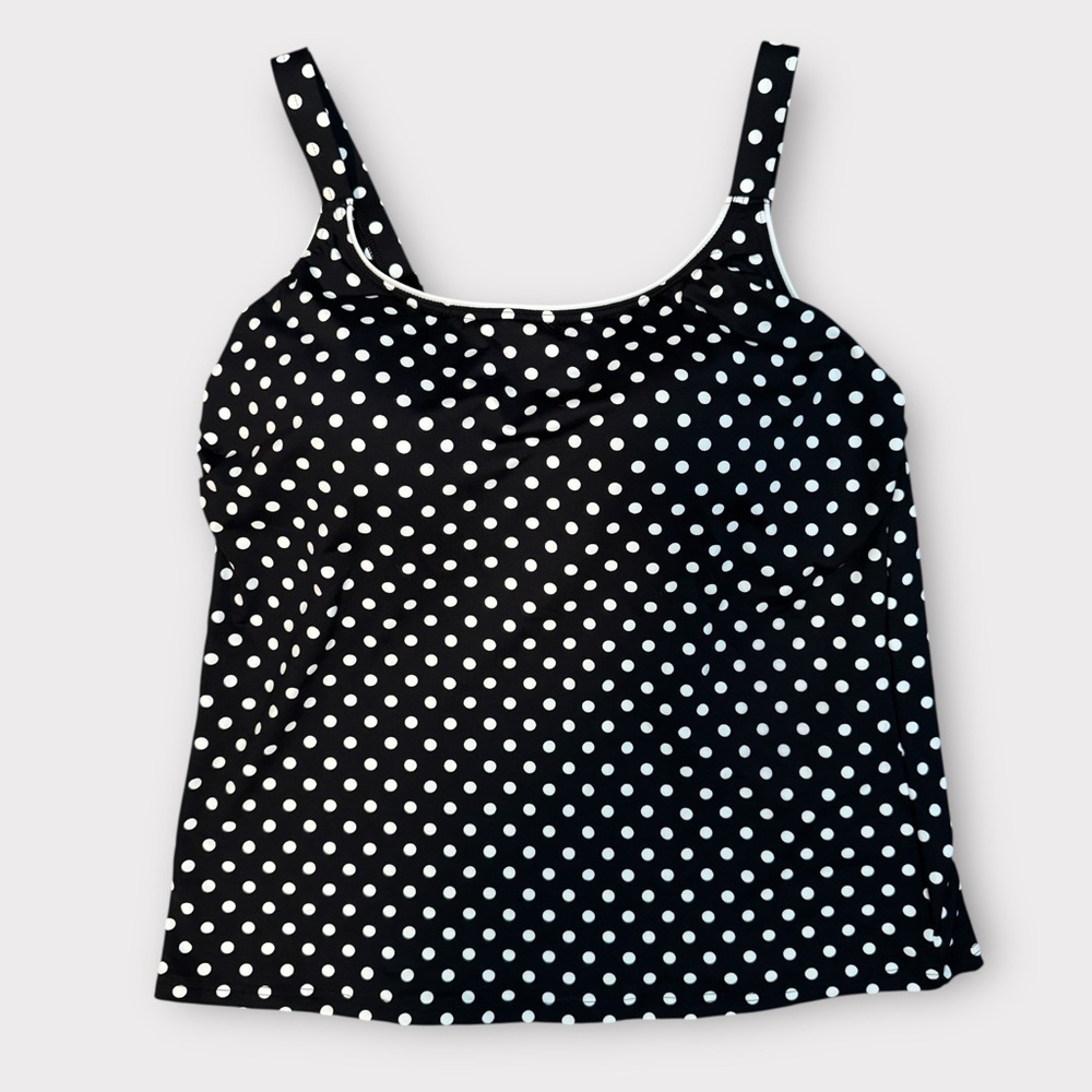 Lands' End Tankini Swimsuit Bathing suit Black & White Polka Dot, Womens size 10